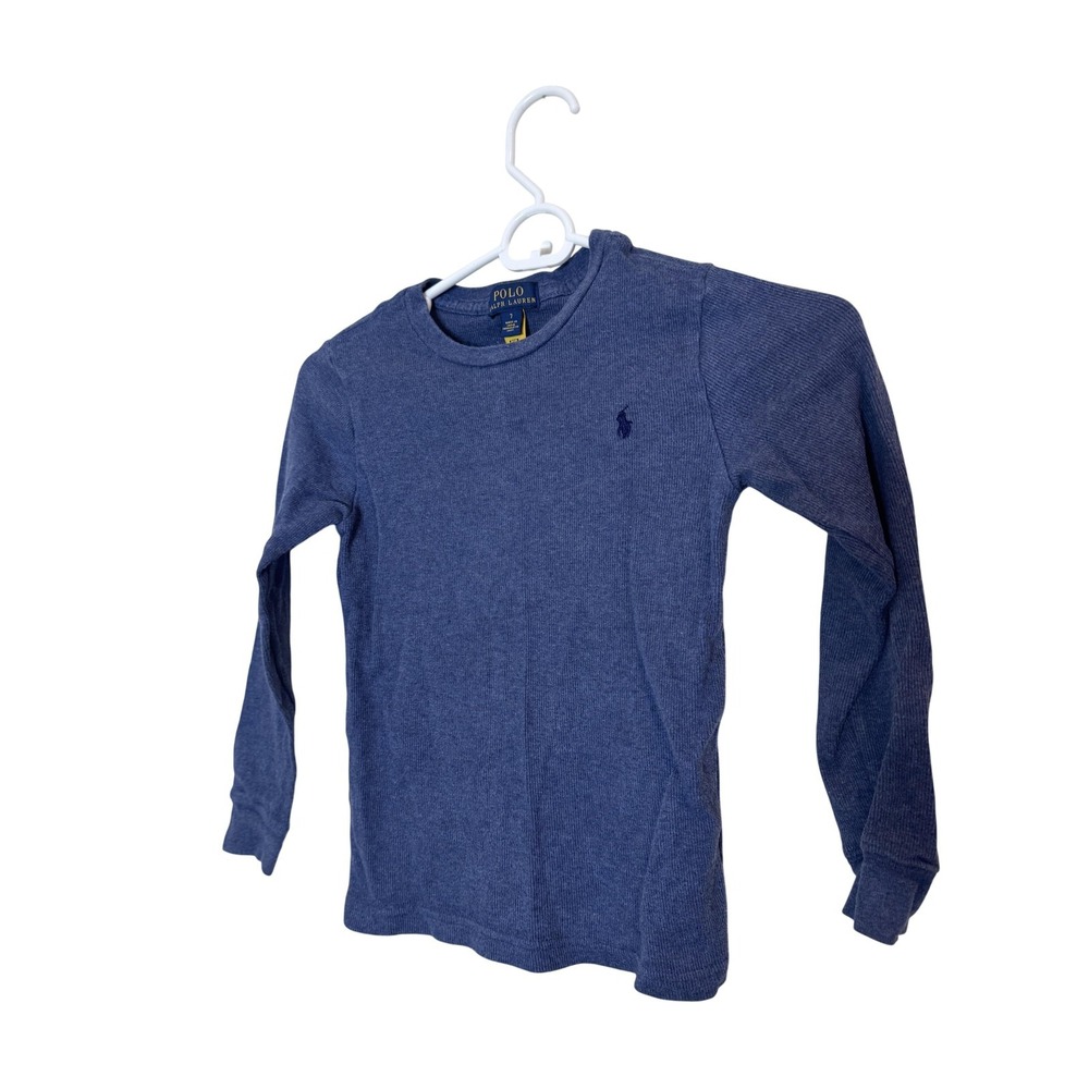 Polo Ralph Lauren Shirt Boys 7 Blue Long Sleeve Thermal Waffle Knit Pony Logo